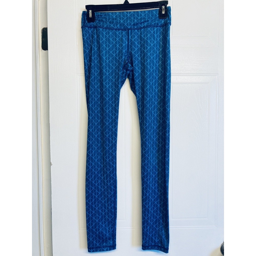 Ivivva Leggings Girls Youth Size 12 Blue Geometric Grid Activewear Tights Yoga